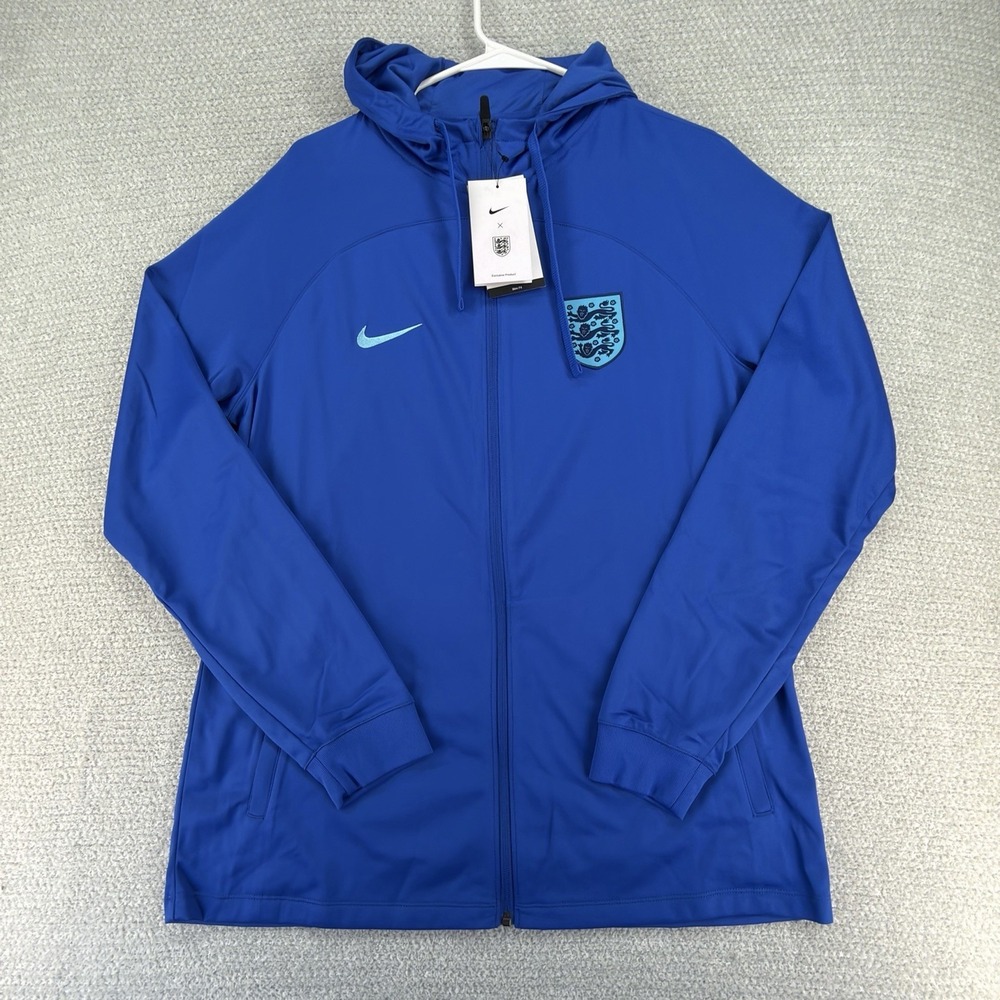 Nike Blue Full-Zip Hooded Jacket with Light Blue Swoosh and Crest